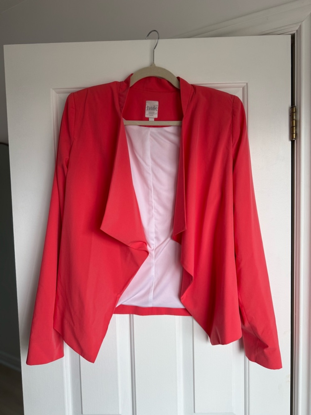 twik Coral-Pink Open-Front Drape Blazer